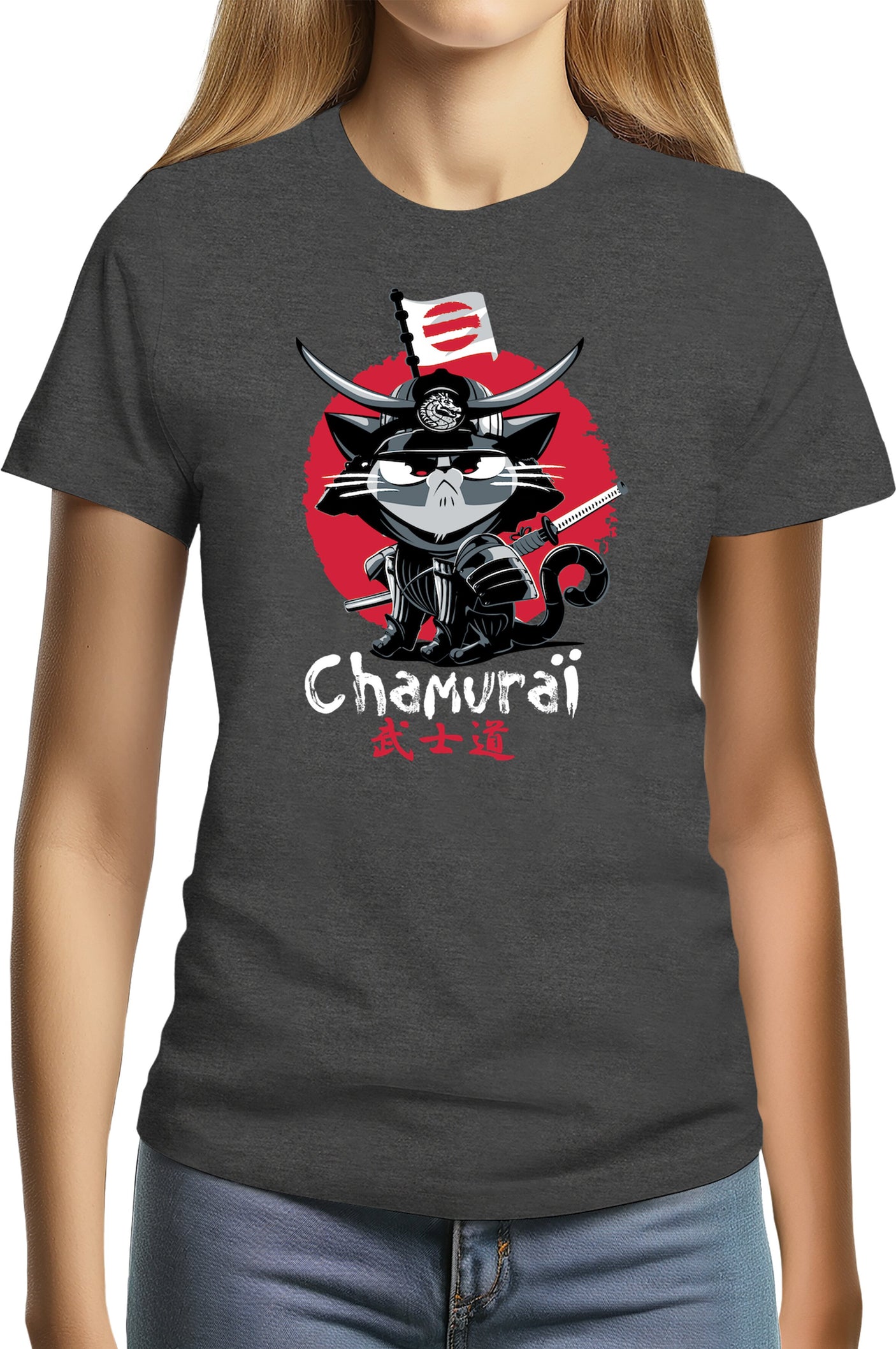 T-Shirt Femme Chat en samouraï