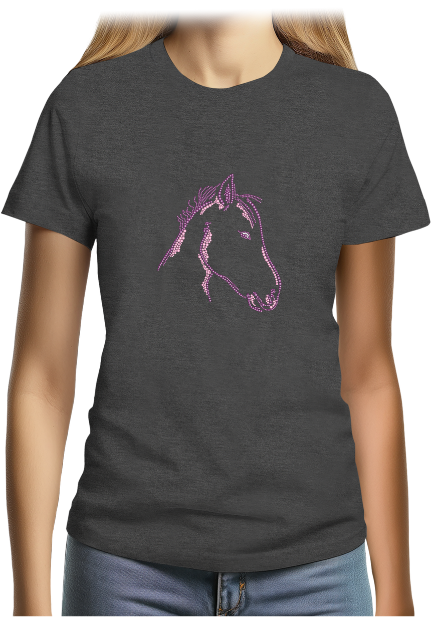 T-Shirt Femme Tête de Cheval en Strass