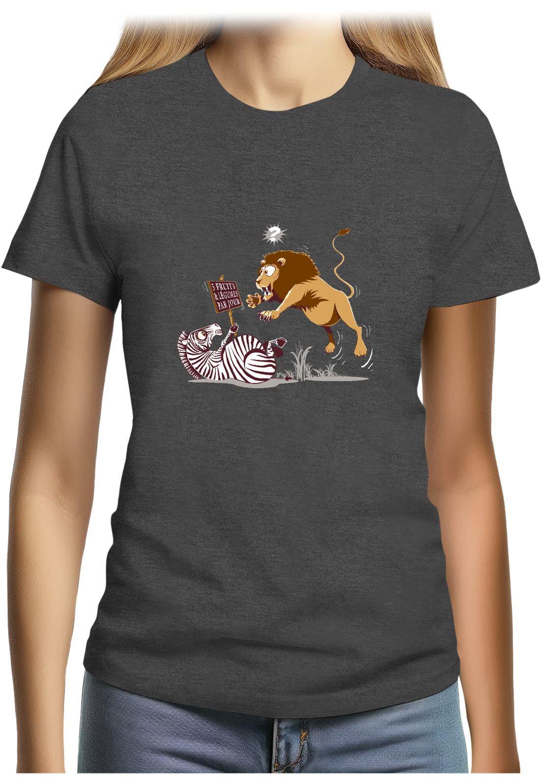 T-Shirt Femme Zèbre vs Lion : 5 fruits légumes par jour