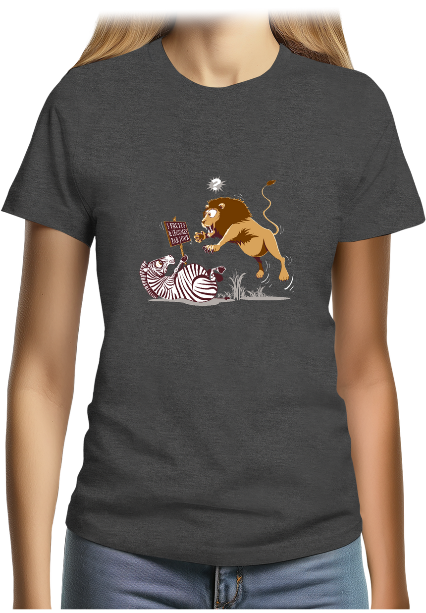 T-Shirt Femme Zèbre vs Lion : 5 fruits légumes par jour