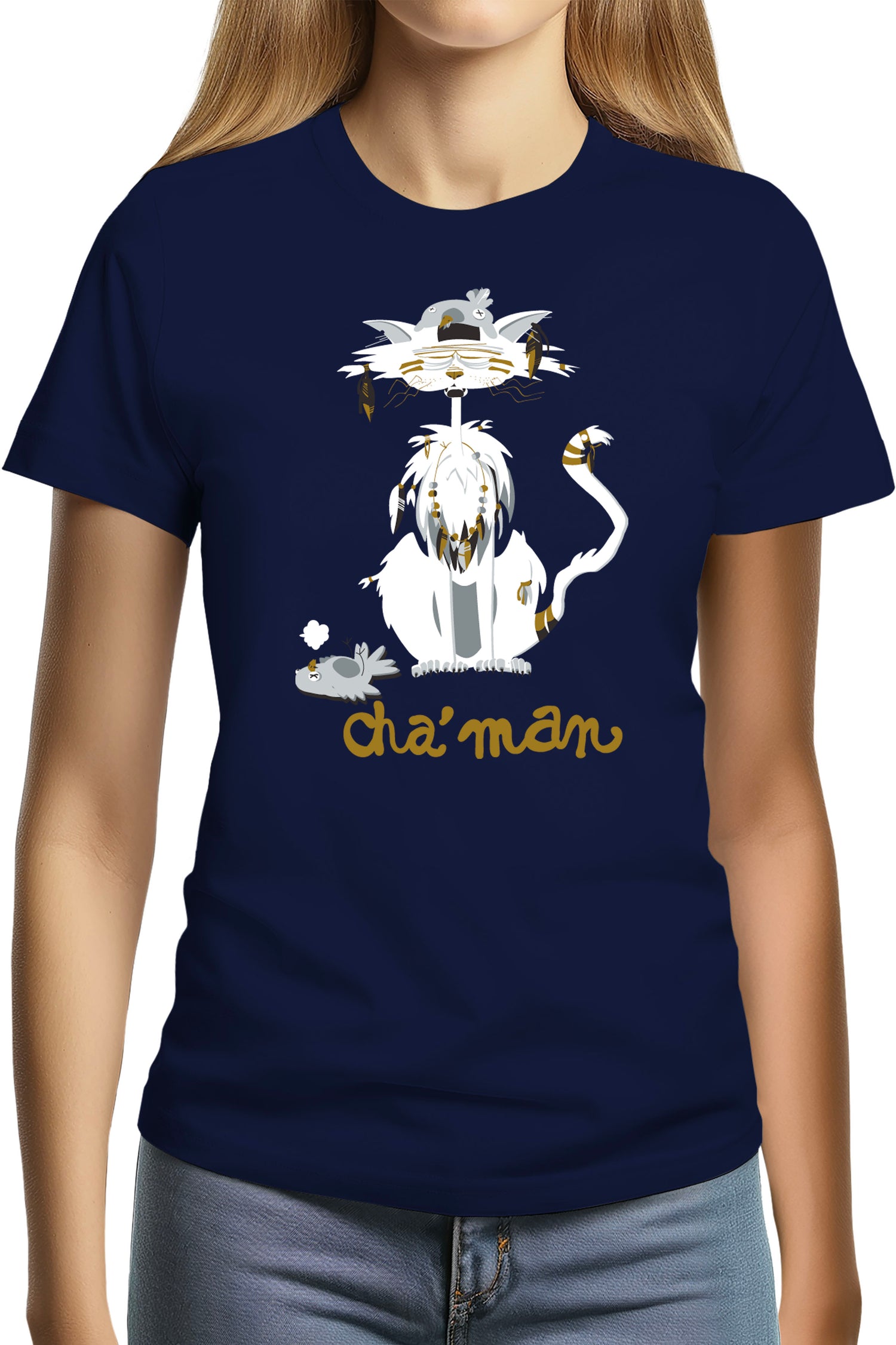 T-Shirt Femme Cha'man, le chat peace and love