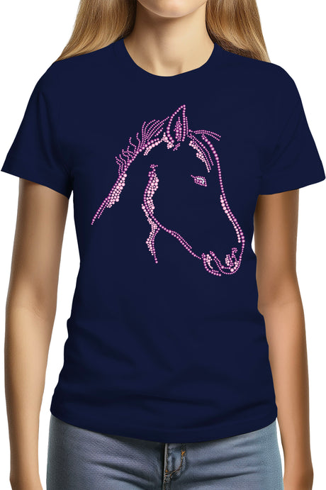 T-Shirt Femme Tête de Cheval en Strass