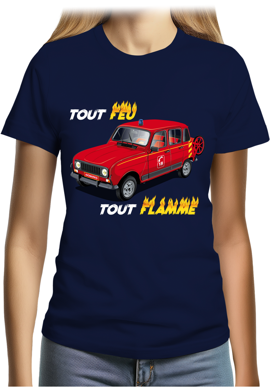 T-Shirt Femme Voiture 4L pompier tout feu tout flamme