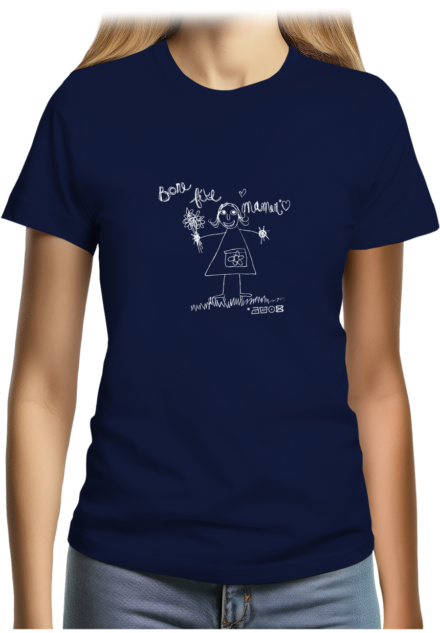 T-Shirt Femme Bone Fête Maman dessin d'enfant