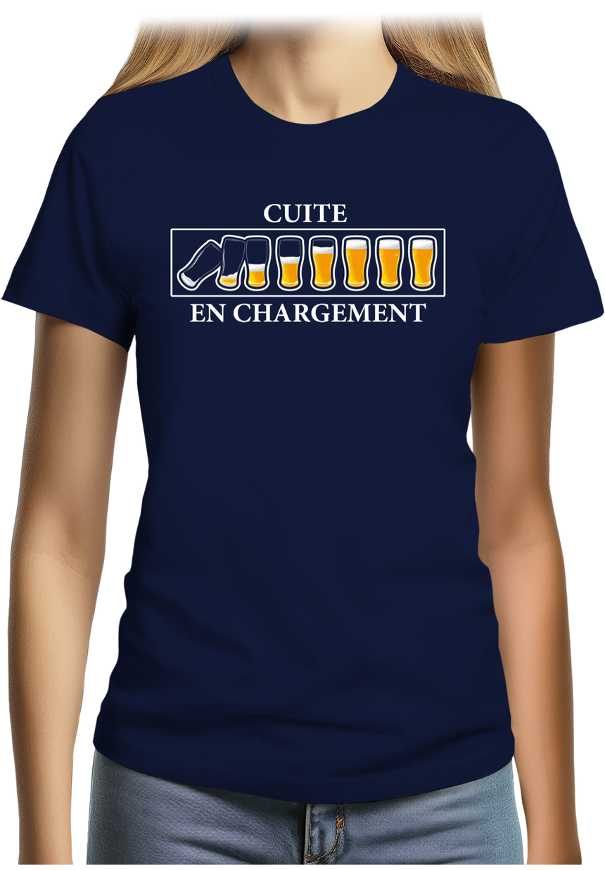 T-Shirt Femme Alcool, Cuite en chargement avec de la bière