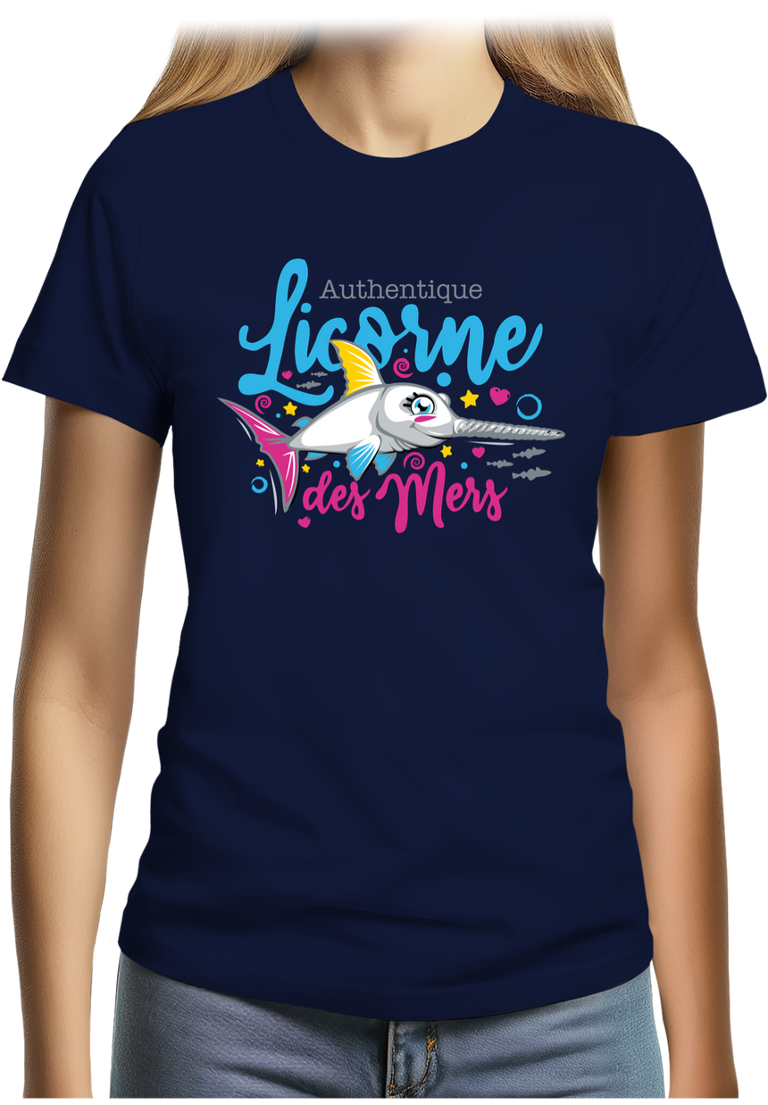 T-Shirt Femme Authentique licorne des mers