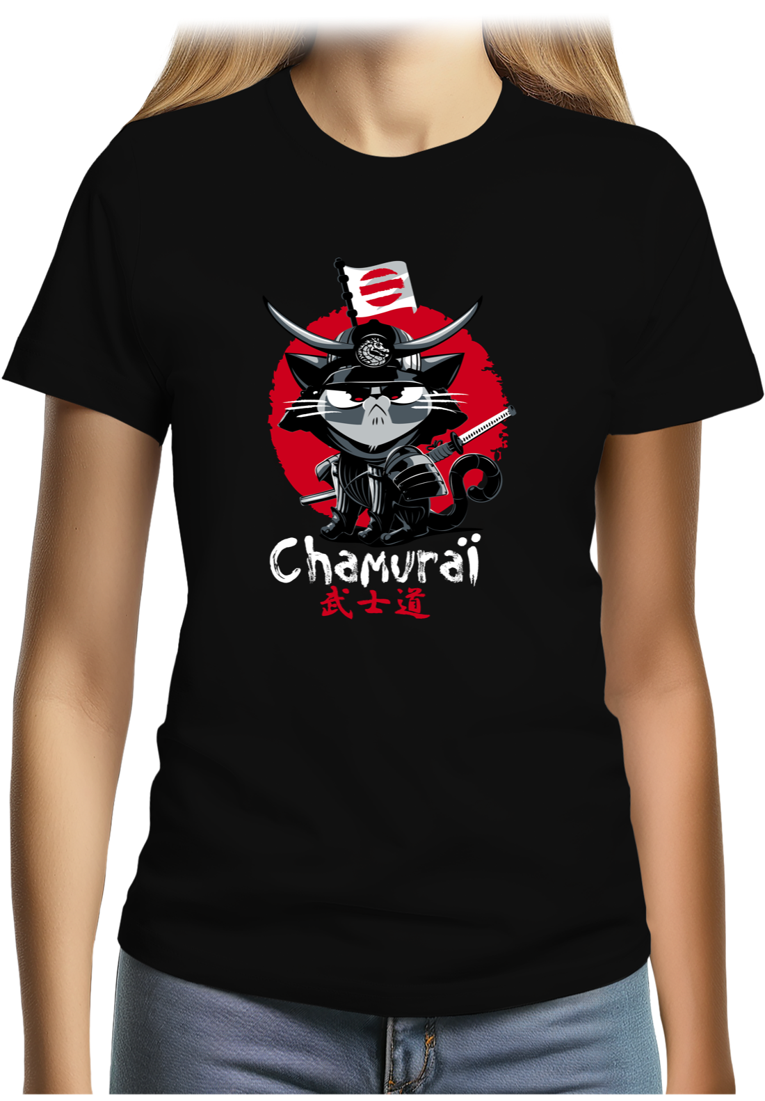 T-Shirt Femme Chat en samouraï
