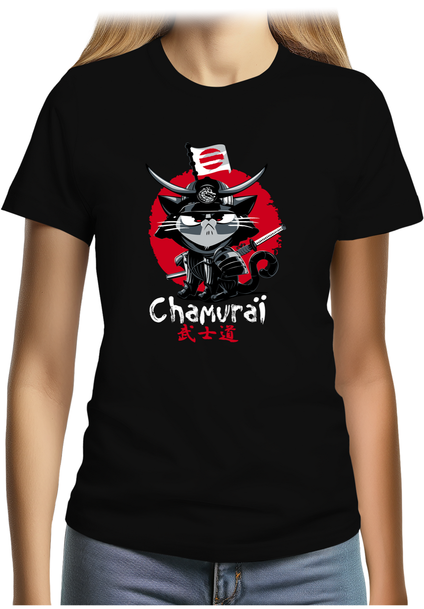 T-Shirt Femme Chamouraï, le chat samouraï