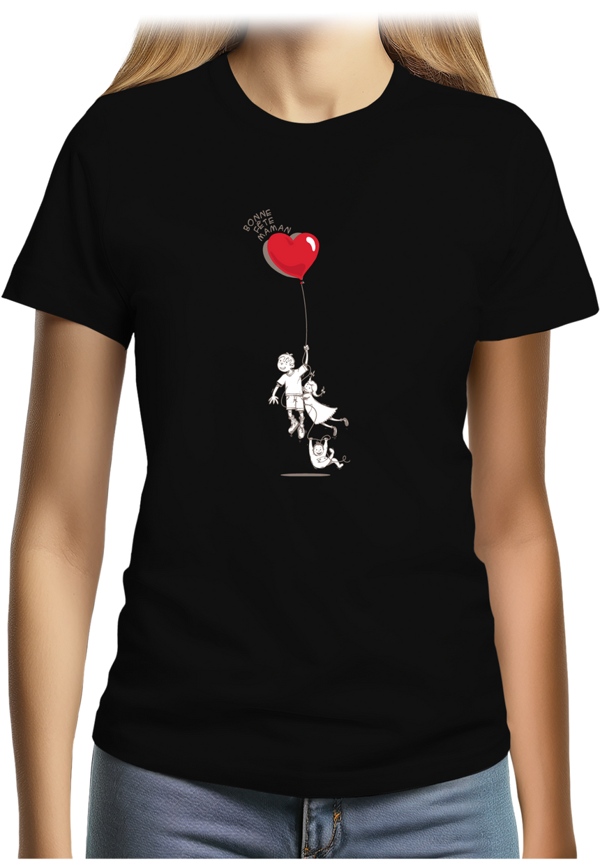 T-Shirt Femme Bonne fête maman ballon en coeur