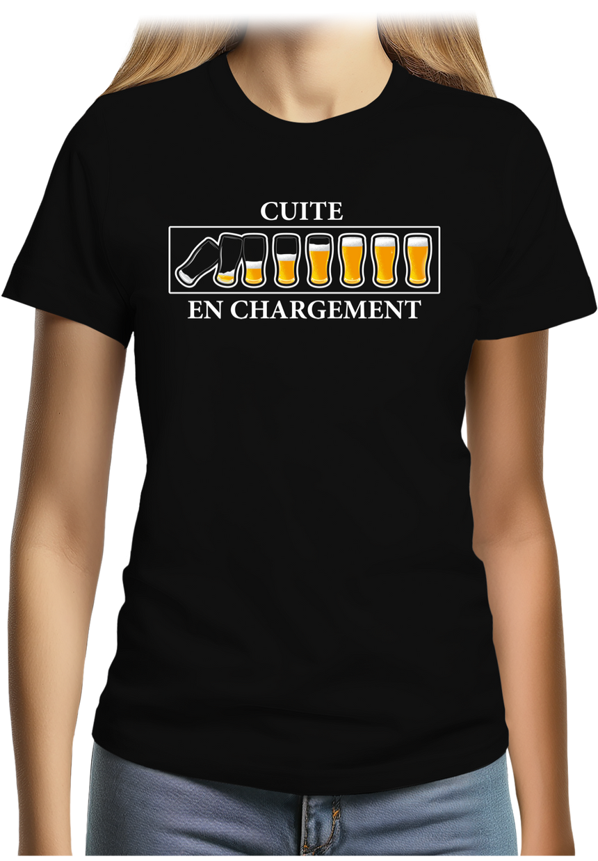T-Shirt Femme Alcool, Cuite en chargement avec de la bière