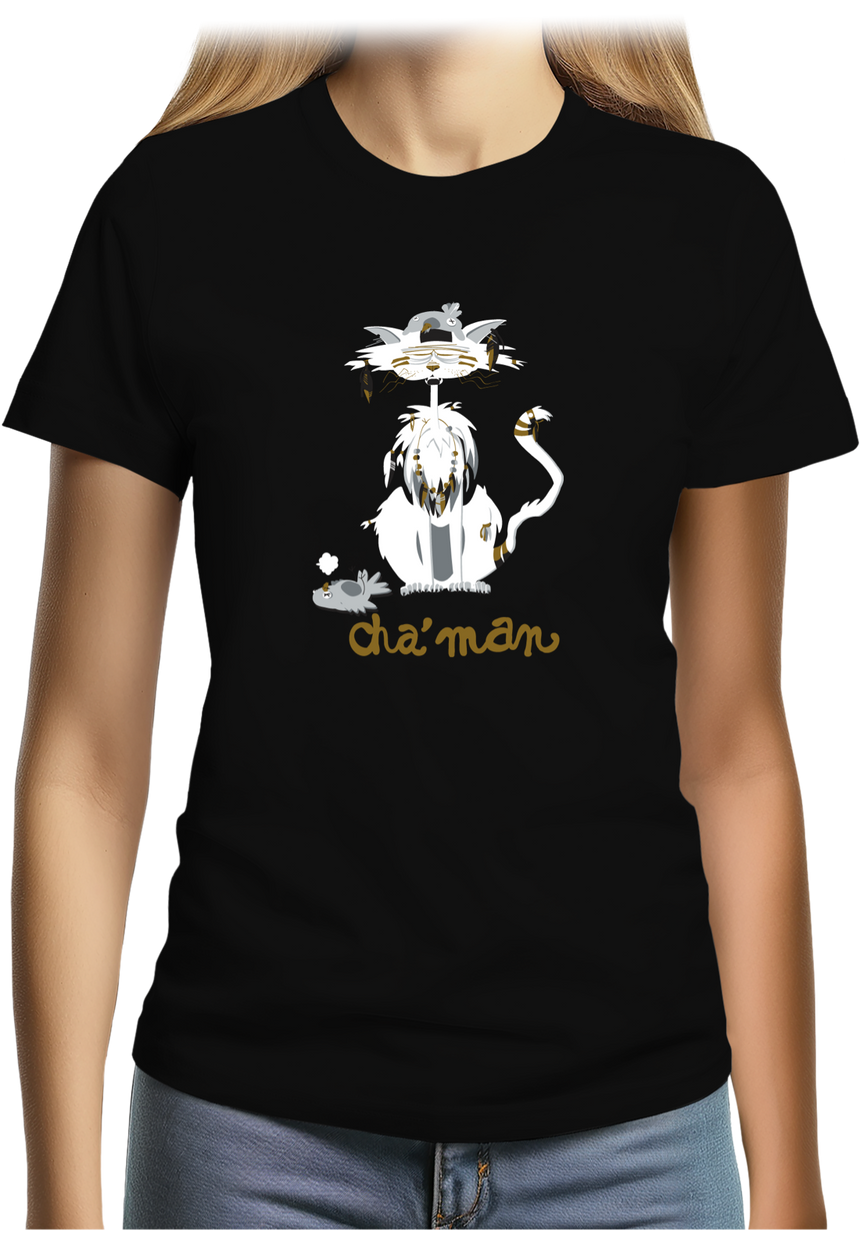T-Shirt Femme Cha'man, le chat peace and love