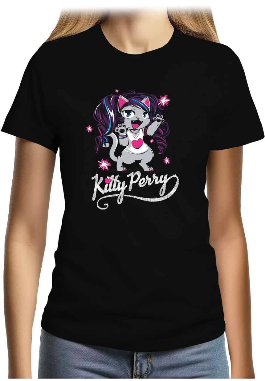 T-Shirt Femme Chat parodie de la chanteuse avec paillette