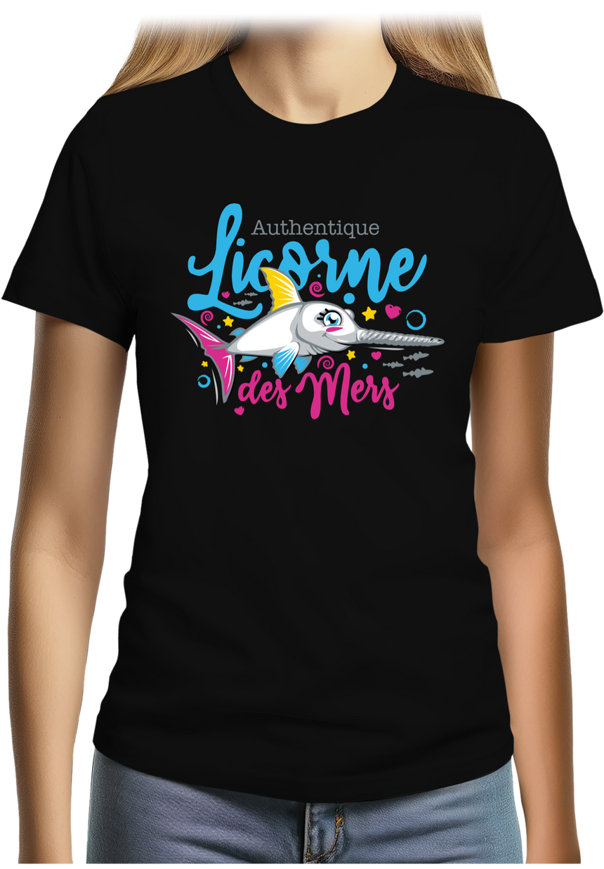 T-Shirt Femme Authentique licorne des mers