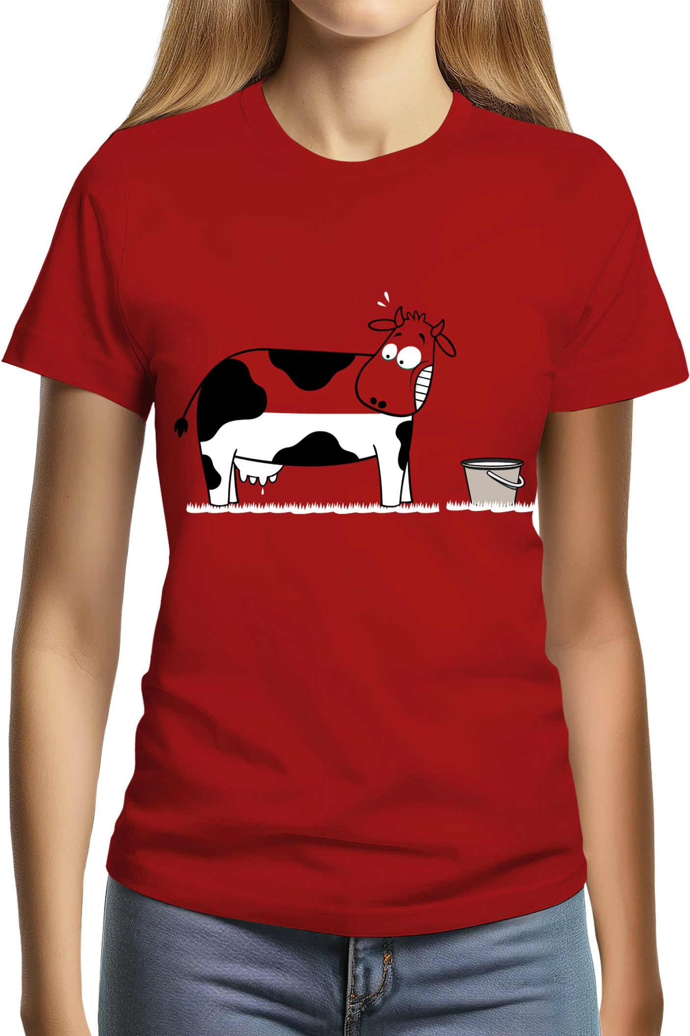 T-Shirt Femme Vache à moitié pleine de lait