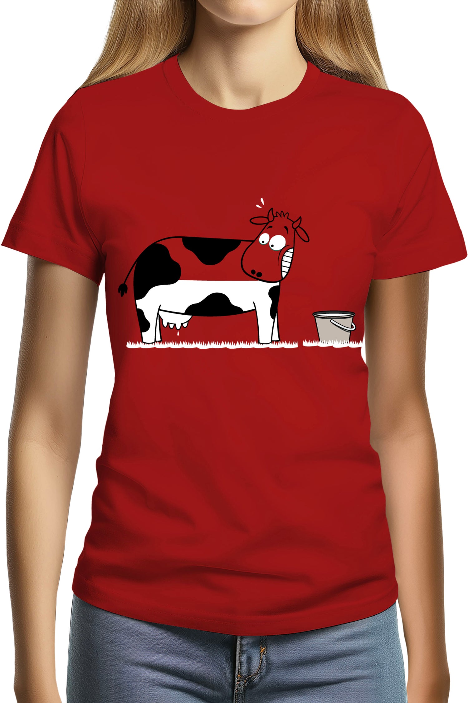 T-Shirt Femme Vache à moitié pleine de lait