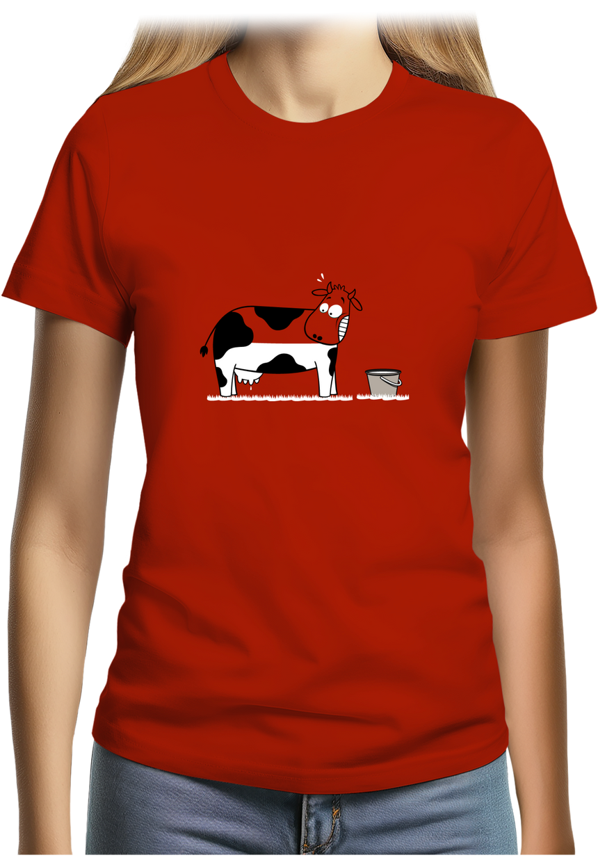 T-Shirt Femme Vache à moitié pleine de lait