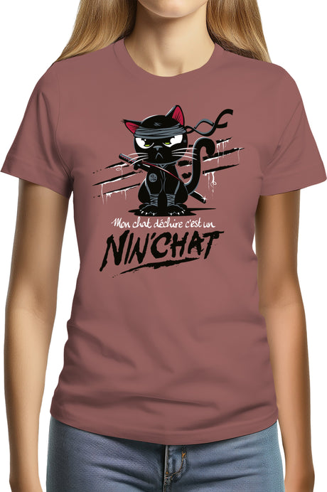 T-Shirt Femme Mon chat déchire tout c'est un ninja