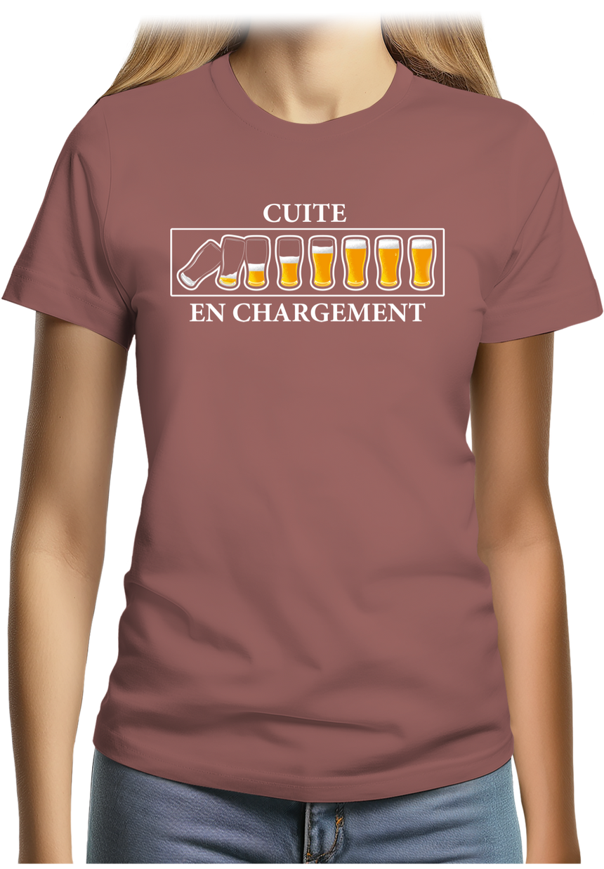 T-Shirt Femme Alcool, Cuite en chargement avec de la bière