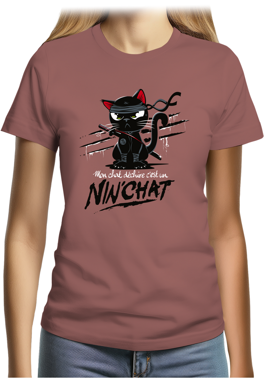 T-Shirt Femme Mon chat déchire tout c'est un ninja