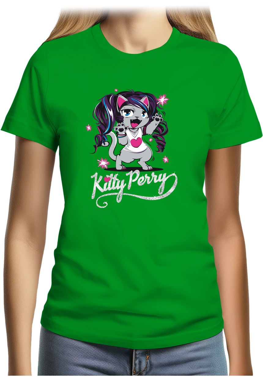T-Shirt Femme Chat parodie de la chanteuse avec paillette