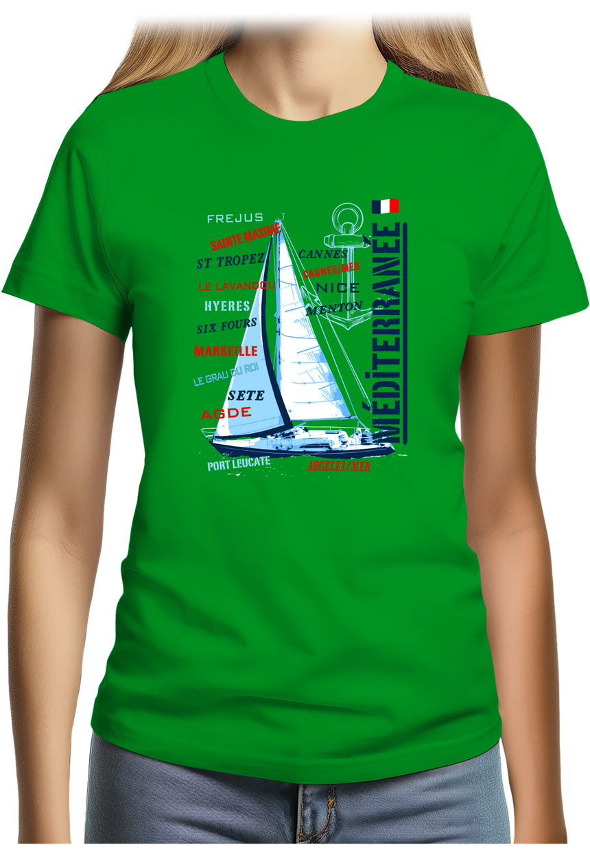 T-Shirt Femme Voilier cote méditerranée