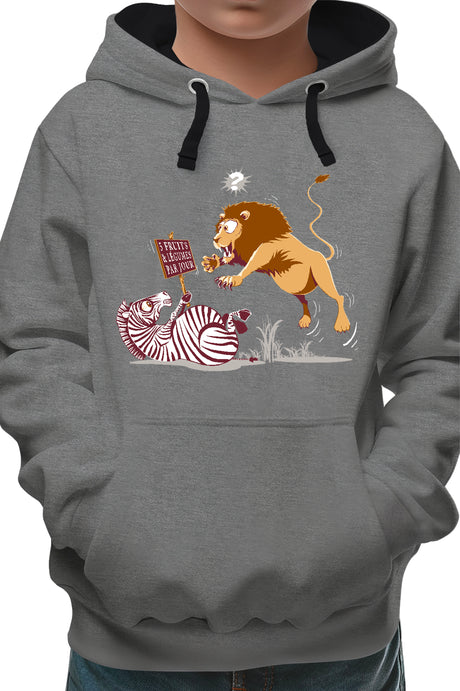 Sweat Enfant Zèbre vs Lion : 5 fruits légumes par jour