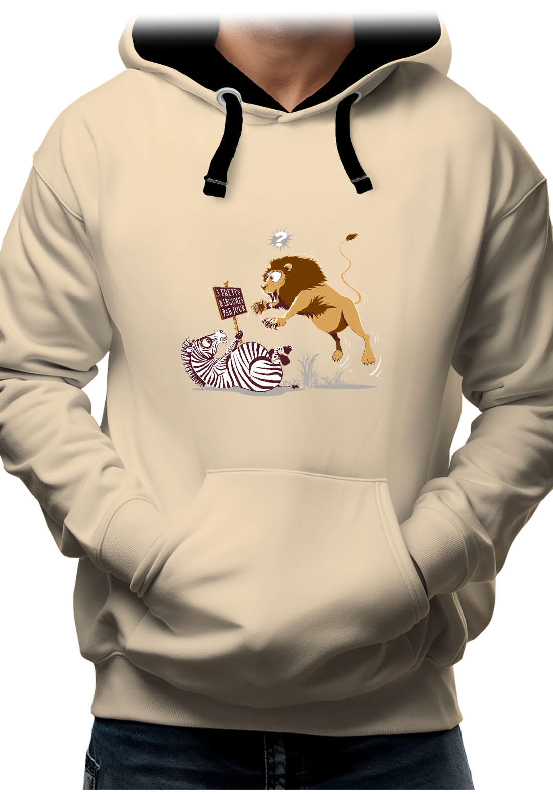 Sweat Adulte Zèbre vs Lion : 5 fruits légumes par jour