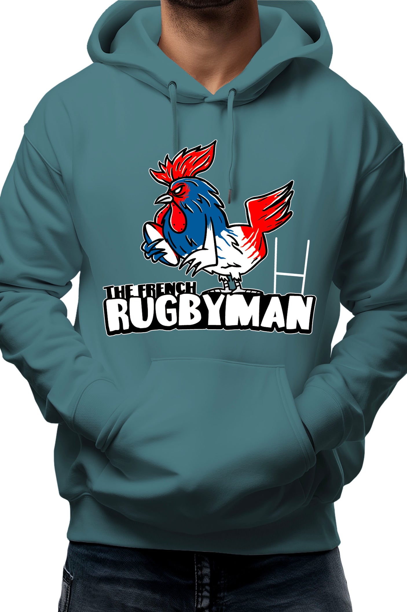Sweat Adulte Coq bleu blanc rouge rugbyman