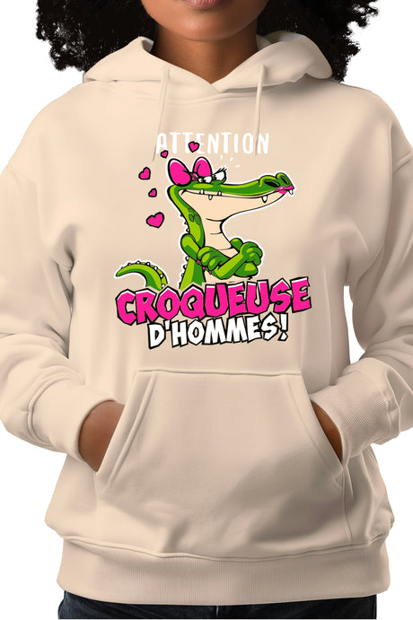 Sweat Adulte Crocodile attention croqueuse d'hommes