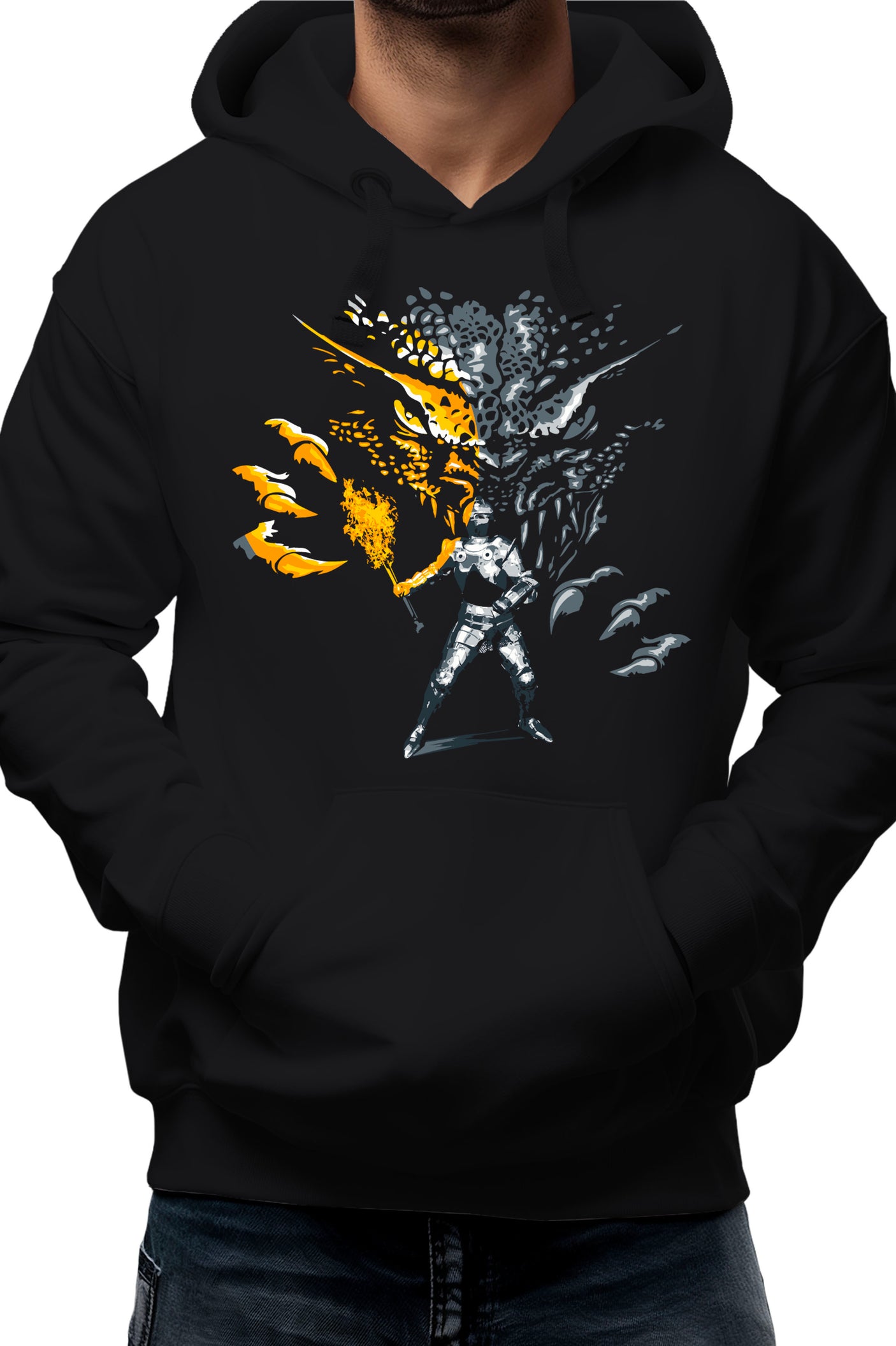 Sweat Adulte Attention dragon et chevalier