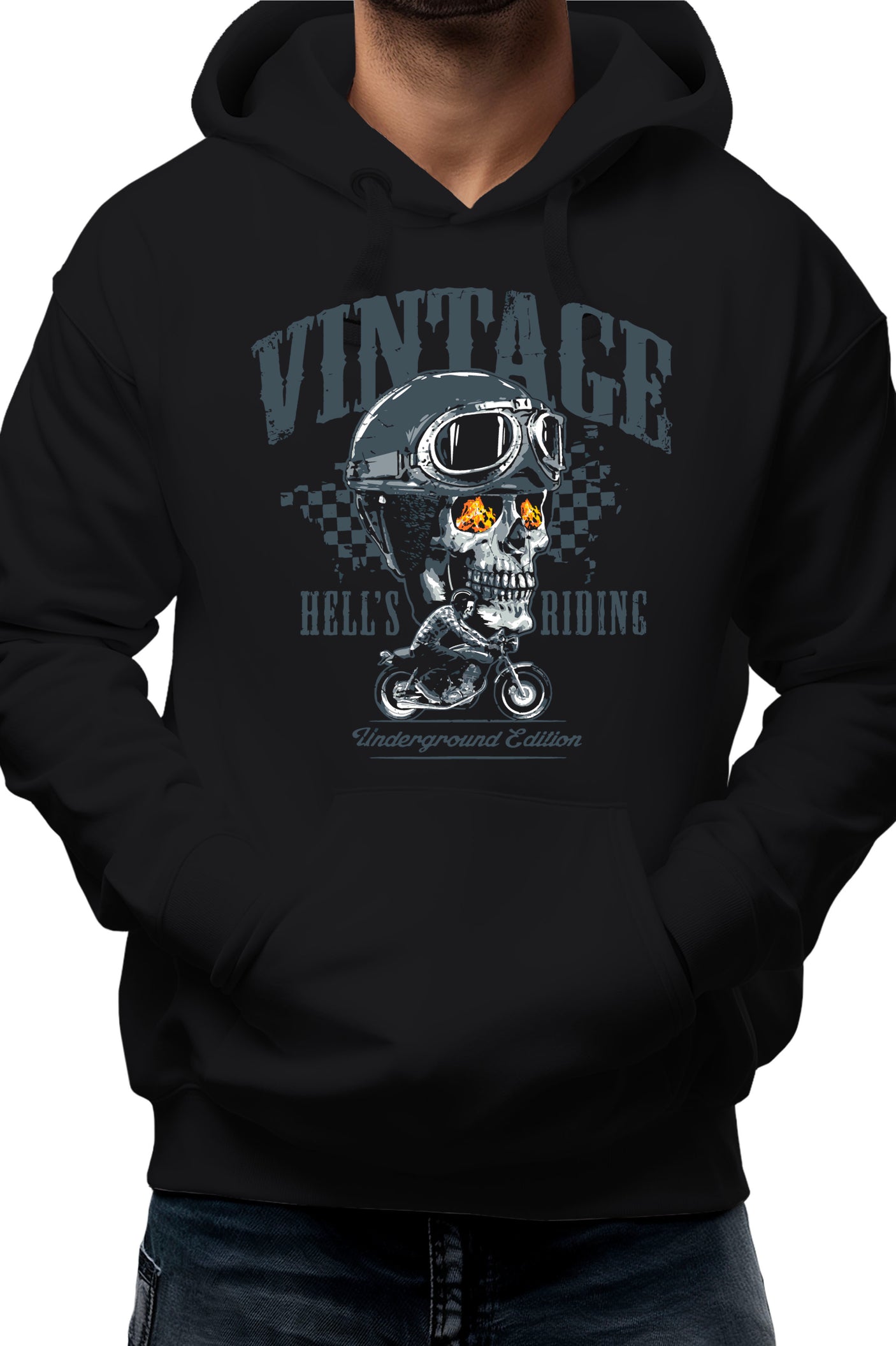 Sweat Adulte Moto vintage avec tête de mort
