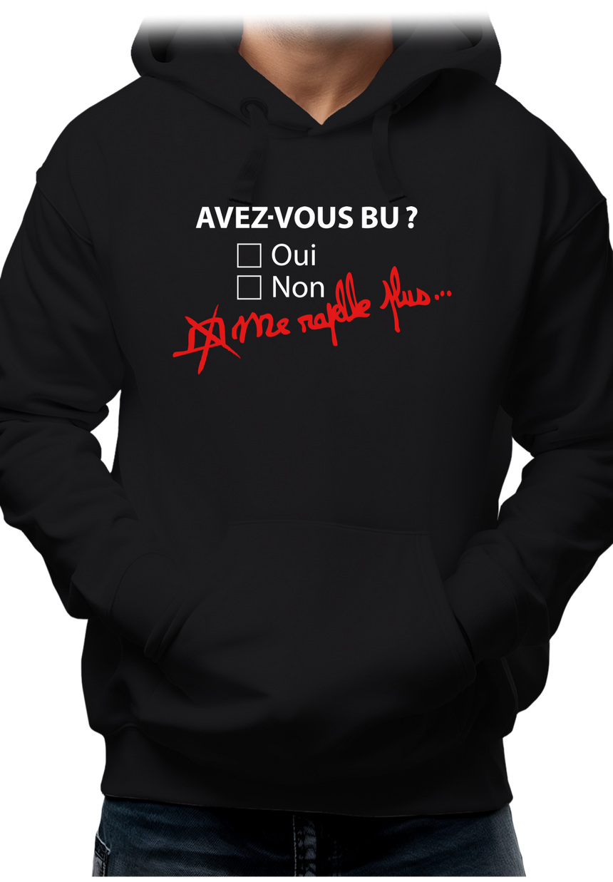 Sweat Adulte Avez vous bu de l'alcool ? Me rapelle plus