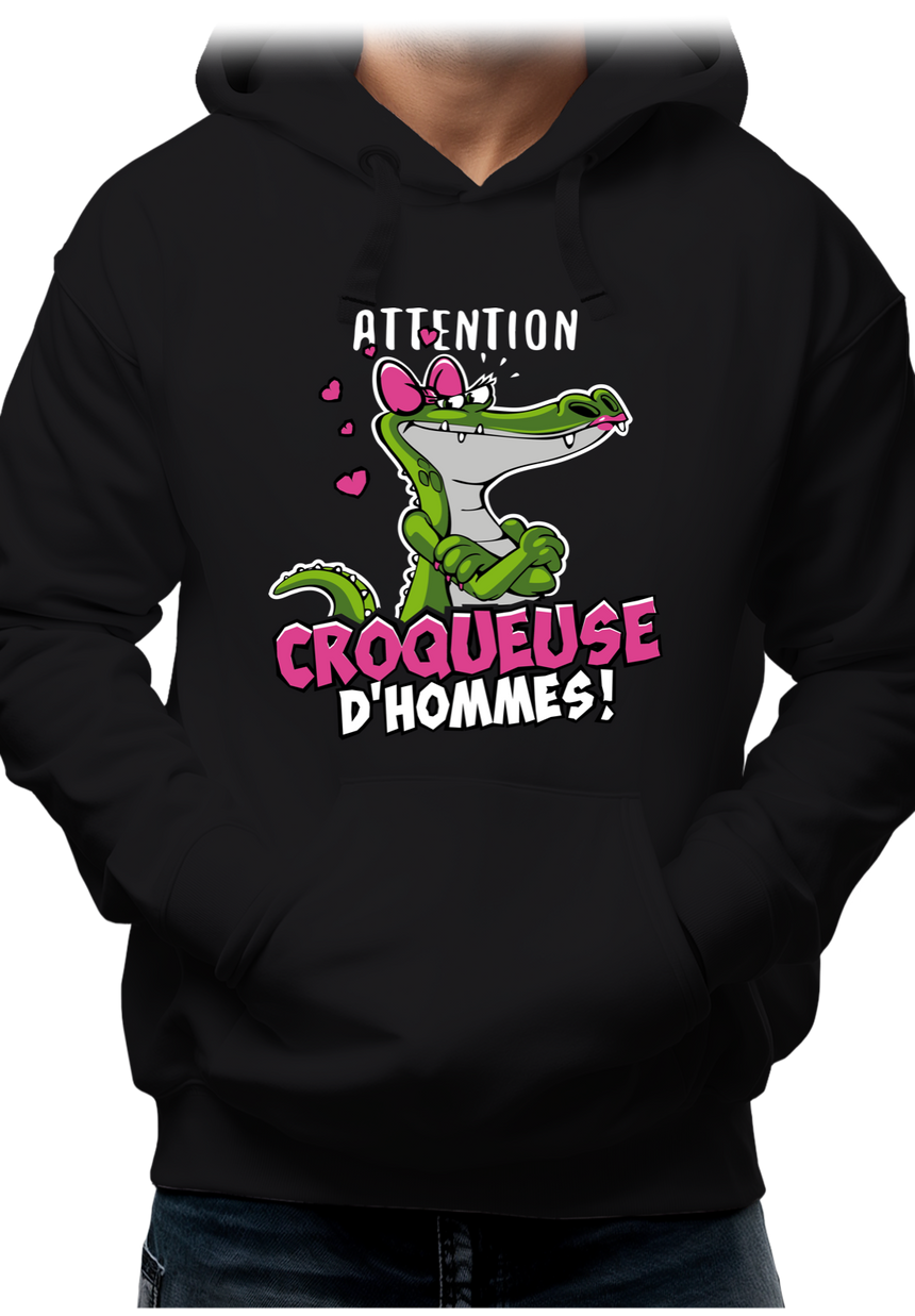 Sweat Adulte Crocodile attention croqueuse d'hommes