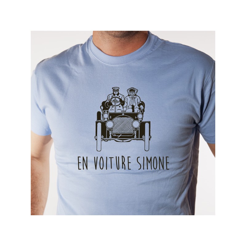 T-shirt enfant En Voiture Simone - 100% Coton Bio Bleu - Cadeau pour un  petit d'homme