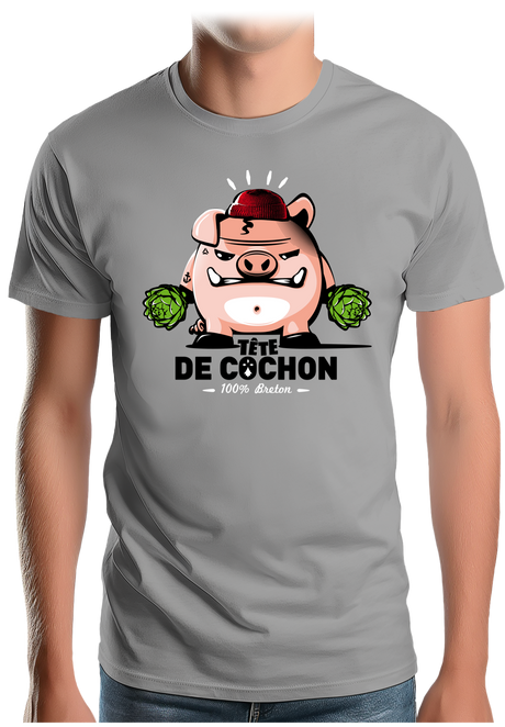 T-Shirt Homme Tête de cochon, 100% Breton