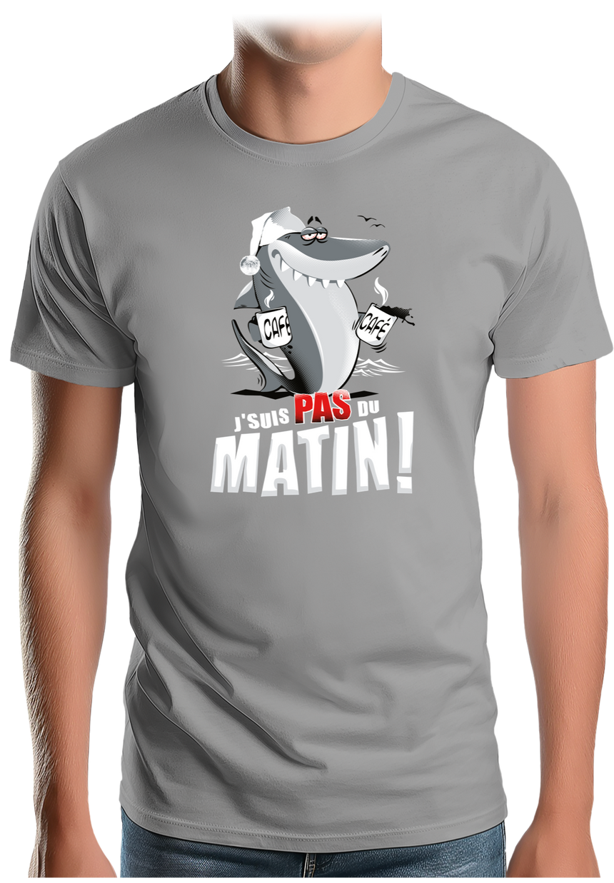 T-Shirt Homme Requin je suis pas du matin