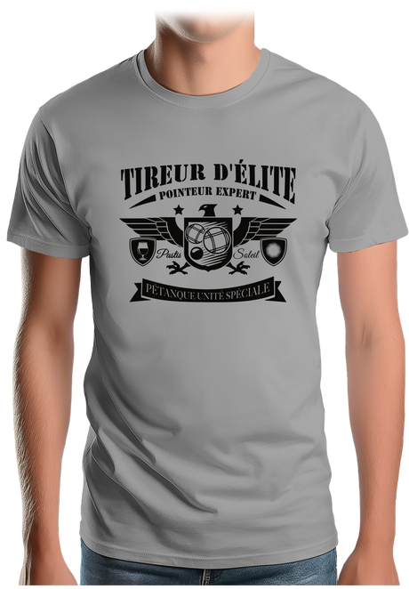 T-Shirt Homme Pétanque unité spéciale, tireur d'élite