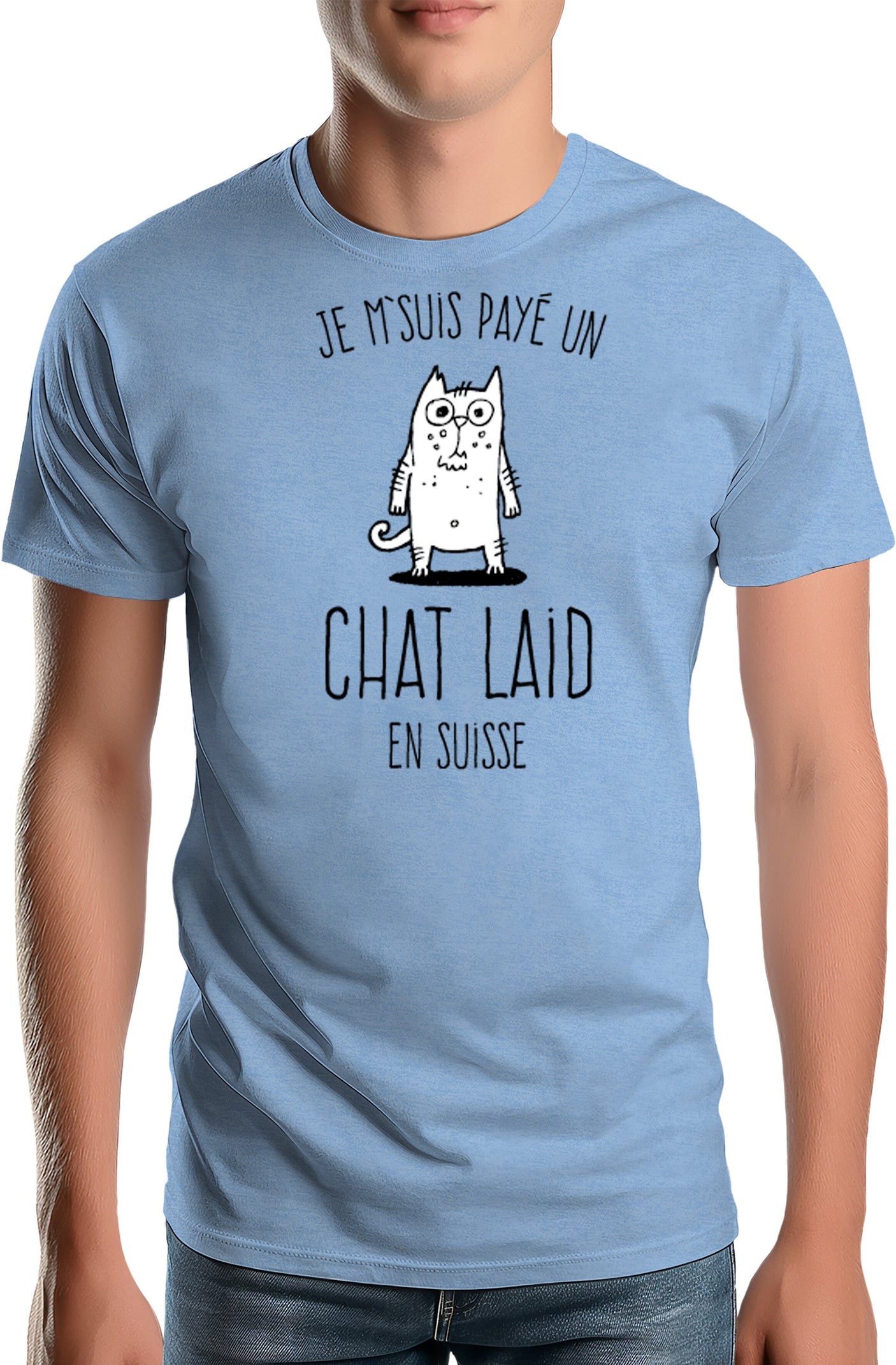 T-Shirt Homme Jeux de mot : Un chat laid en suisse