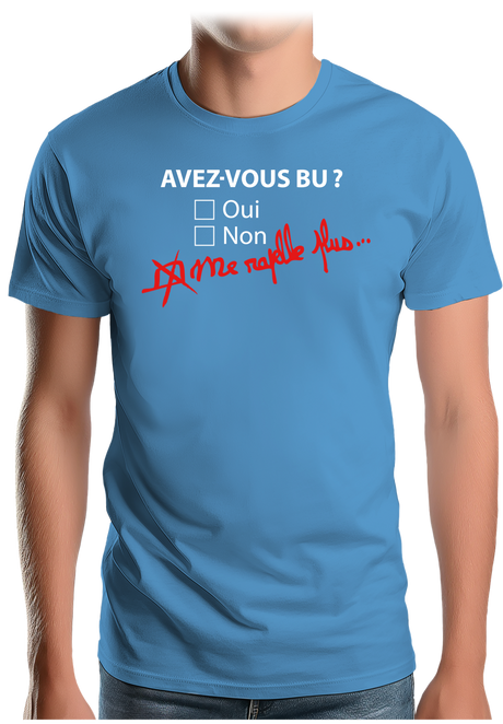 T-Shirt Homme Avez vous bu de l'alcool ? Me rapelle plus