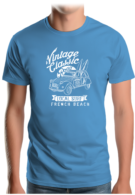 T-Shirt Homme Voiture 2CV avec planche de surf