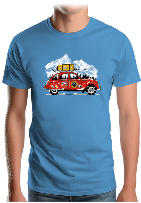 T-Shirt Homme Voiture 2CV vacance au ski à la montagne