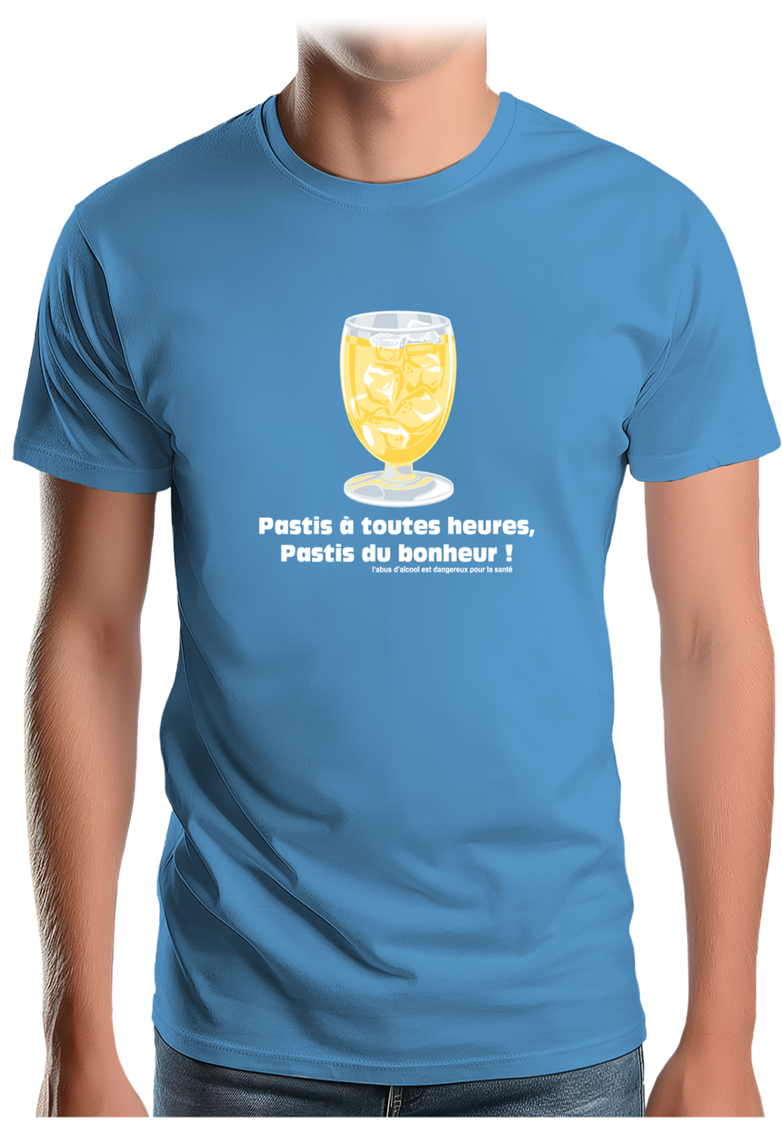 T-Shirt Homme Alcool Pastis à toute heures, pastis du bonheur
