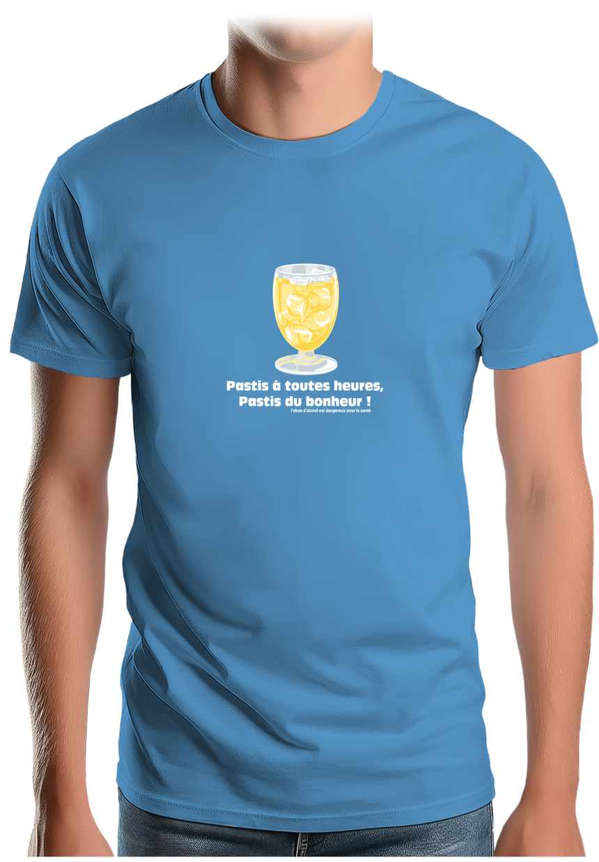 T-Shirt Homme Alcool Pastis à toute heures, pastis du bonheur