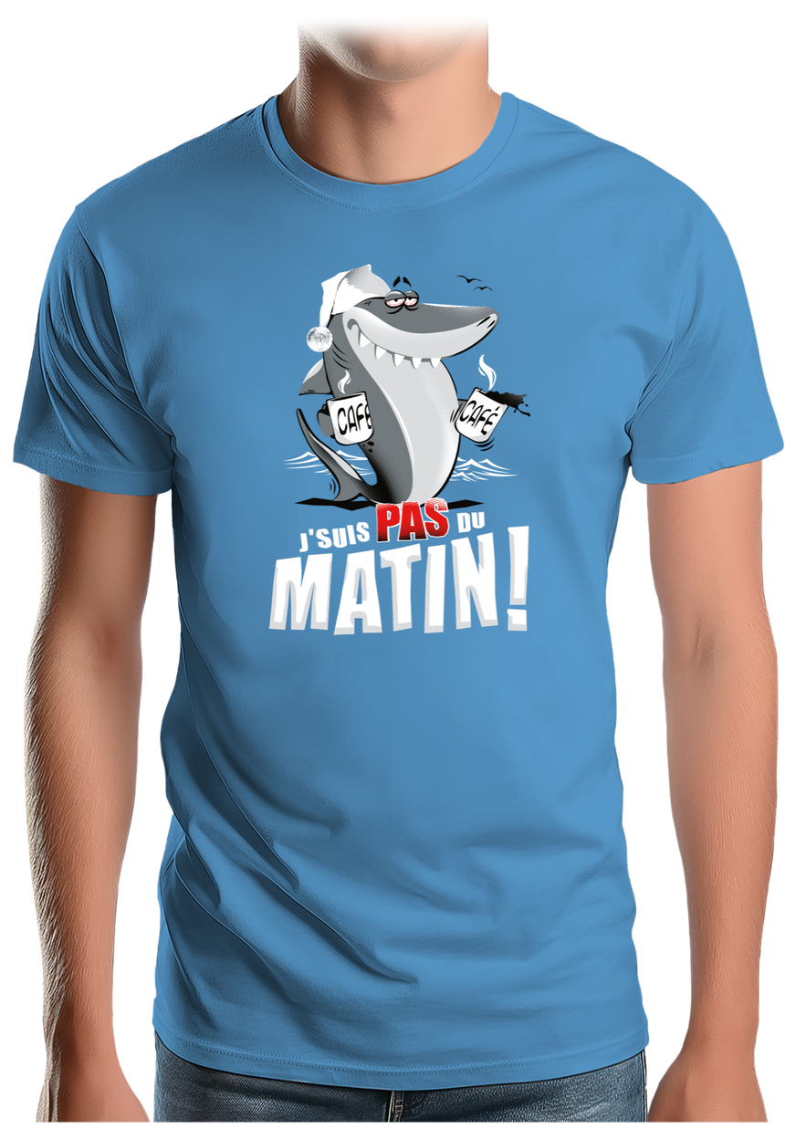 T-Shirt Homme Requin je suis pas du matin
