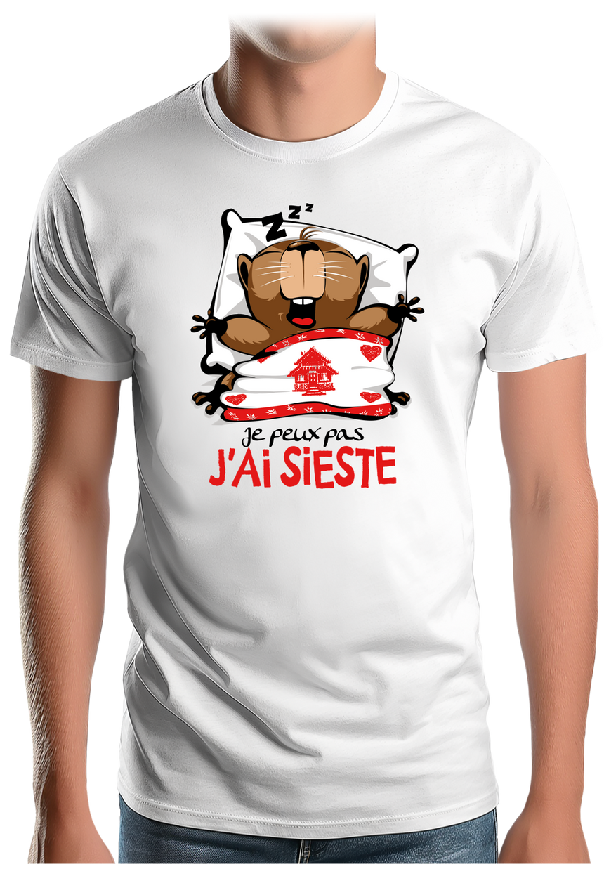 T-Shirt Homme Marmotte Je peux pas j'ai sieste