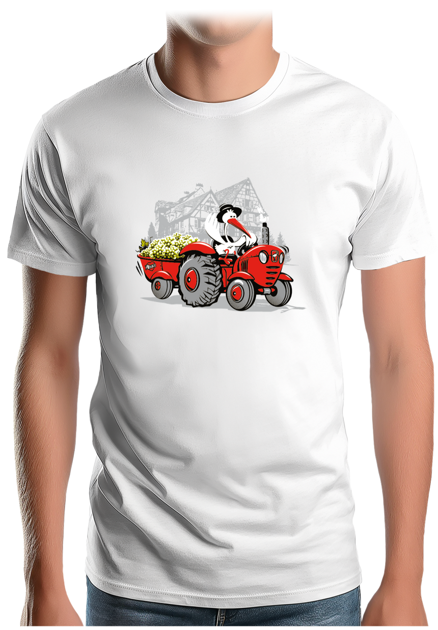 T-Shirt Homme Les vendanges Alsaciennes avec cigogne
