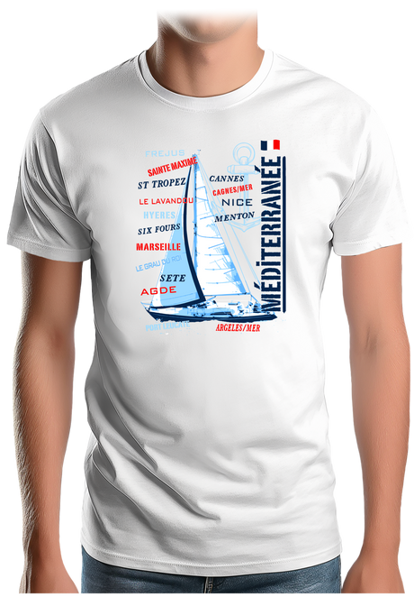 T-Shirt Homme Voilier cote méditerranée