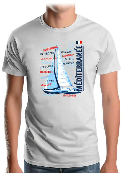 T-Shirt Homme Voilier cote méditerranée