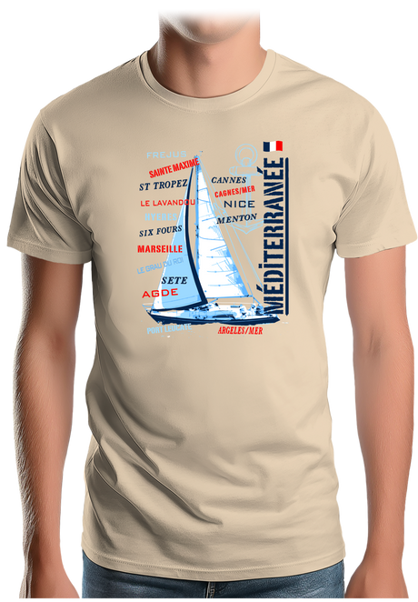 T-Shirt Homme Voilier cote méditerranée