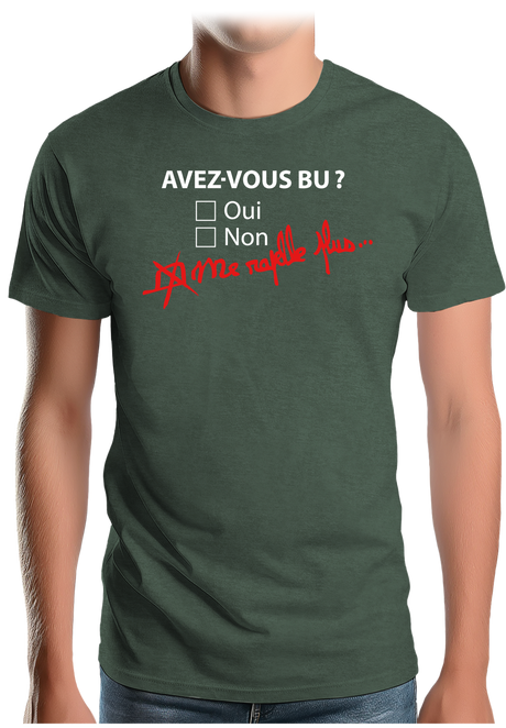 T-Shirt Homme Avez vous bu de l'alcool ? Me rapelle plus